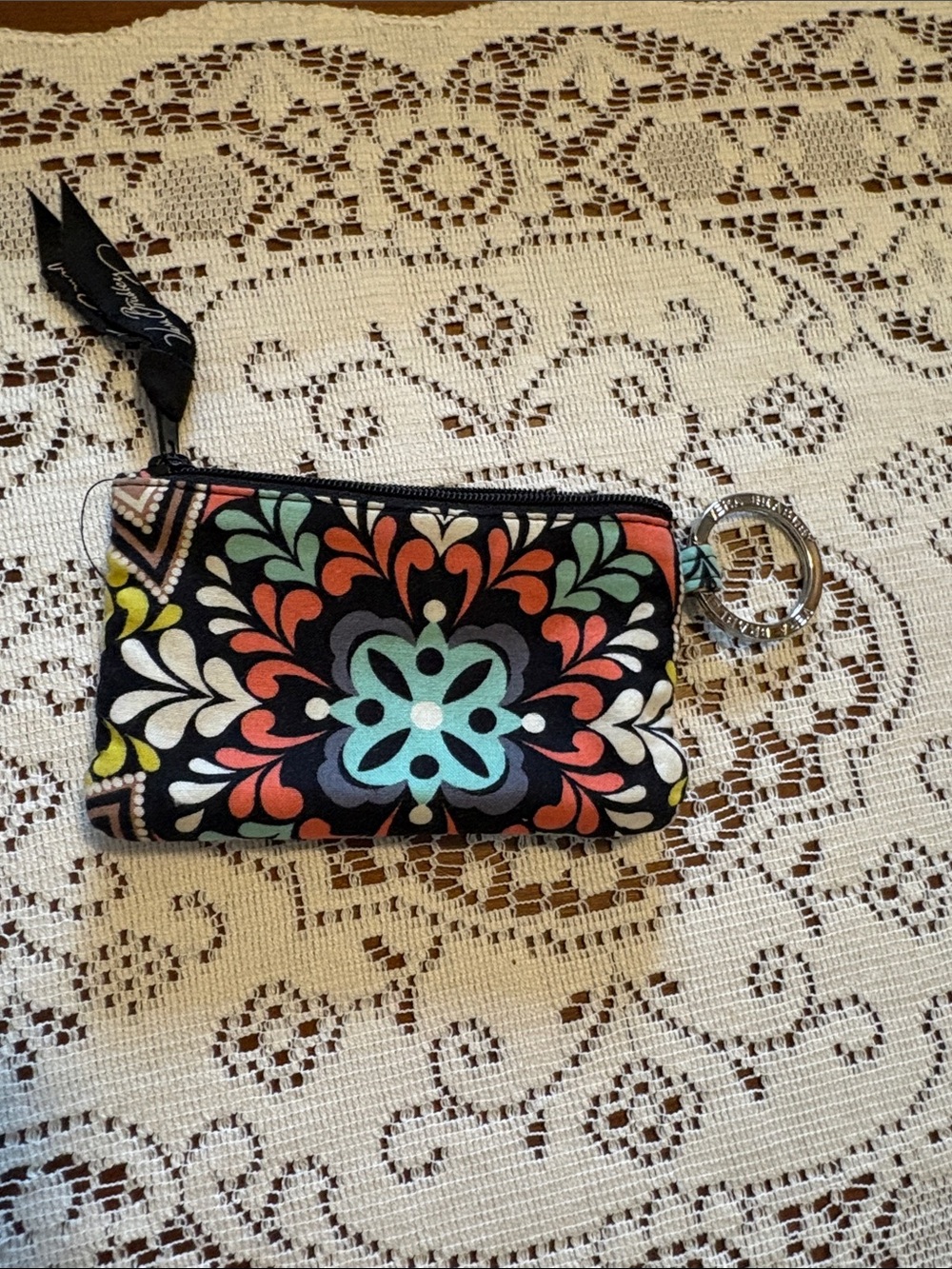 Vera Bradley Black Multi Floral Zip Key Pouch